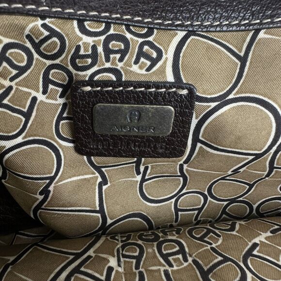 etienne aigner brown leather zip around flap large tote bag Purse - Picture 16 of 16